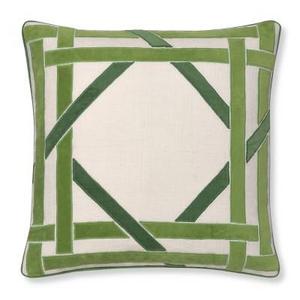 Cane Velvet Applique Pillow Cover, 20" X 20", Green