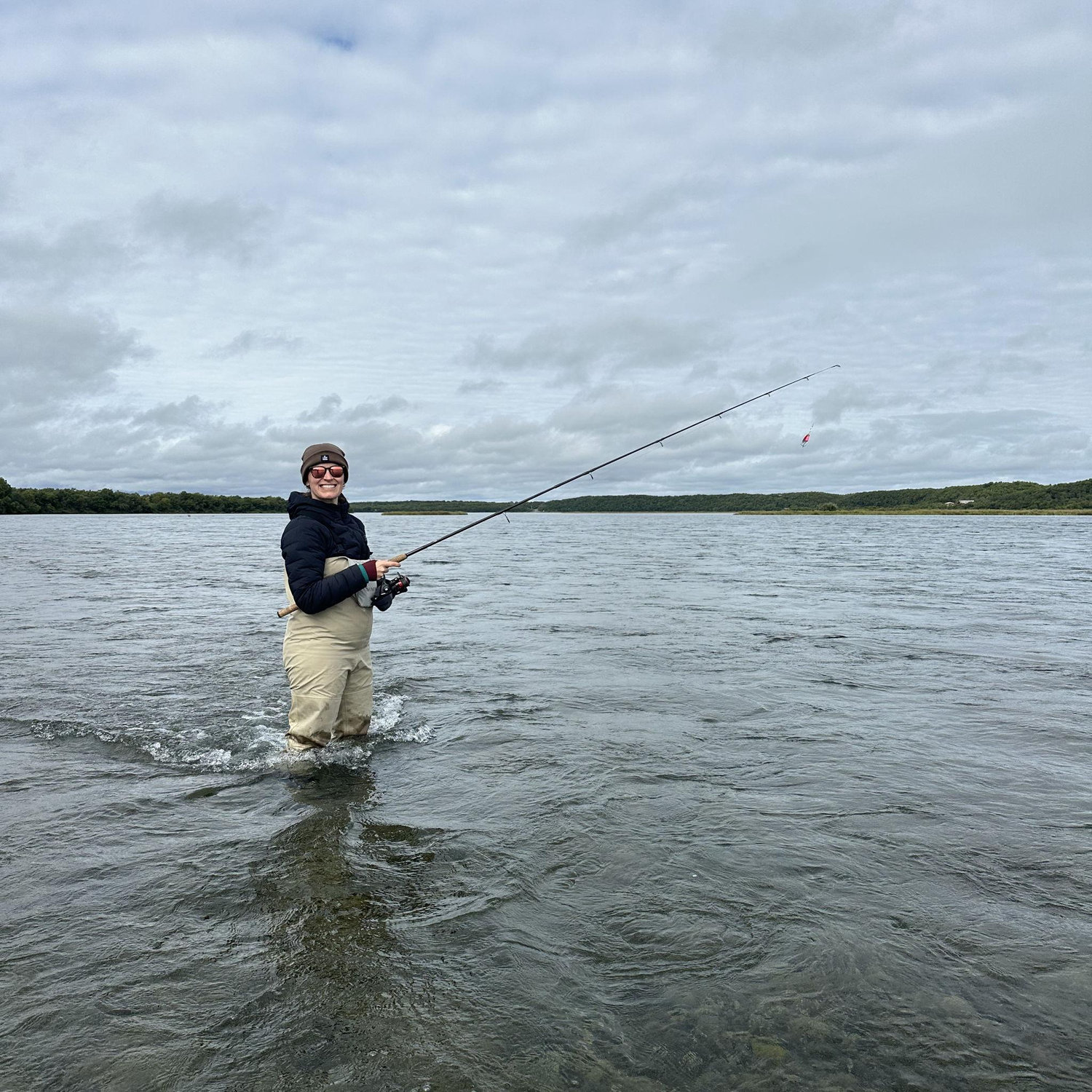 Krystin ripping lips and slaying Salmon; she was the only one to catch a fish on this trip. It was also her first time catching any fish!