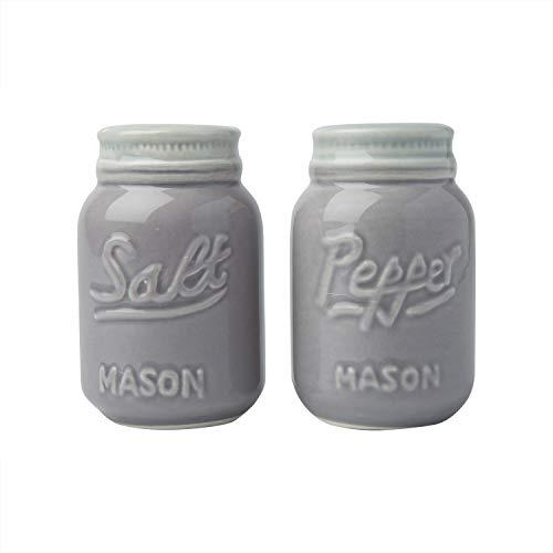 Comfify Vintage Mason Jar Salt & Pepper Shakers Adorable Decorative Mason Jar Decor for Vintage, Rustic, Shabby Chic - Sturdy Ceramic in Grey - 3.5 oz. Cap.
