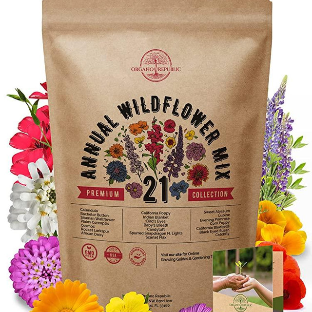 21 Annual Wildflower Seeds Mix for Planting Indoor & Outdoors. 100,000+ Non-GMO, Heirloom Wildflower Garden Seeds in Bulk 4oz Packet for Growing Wild Flowers to Attract Bees, Butterflies & Birds.
