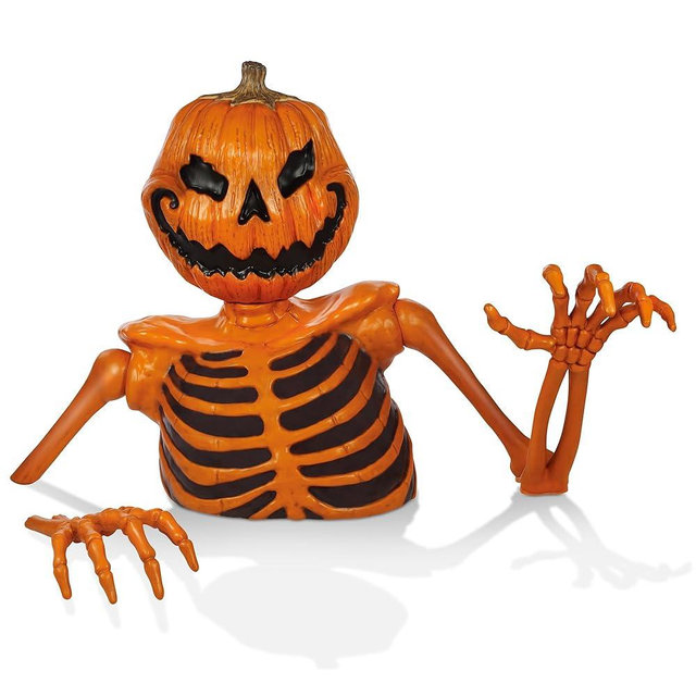 BOO BOX 48" Groundbreaking Pumpkin Skeleton - Creepy Outdoor Halloween Decorations for Porch or Yard