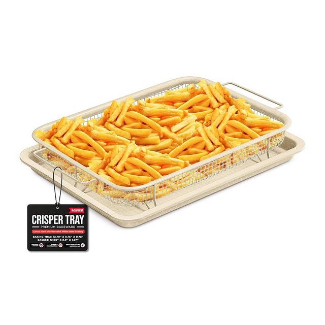 Bakken Swiss Crisper Tray - 2-Piece Set – White Marble, Non-Stick Basket Design for Healthier Cooking in Regular Ovens - Achieve Perfectly Crispy Chips, Bacon and More