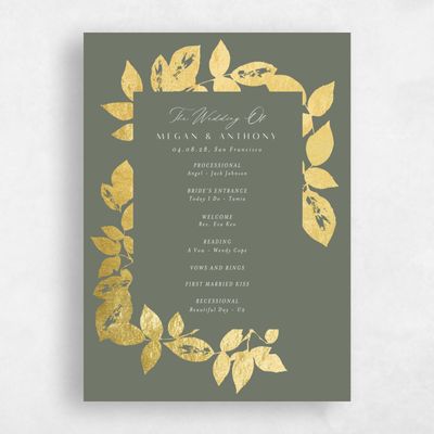 Dark Sage, Green Wedding Program - Jasmine Foil