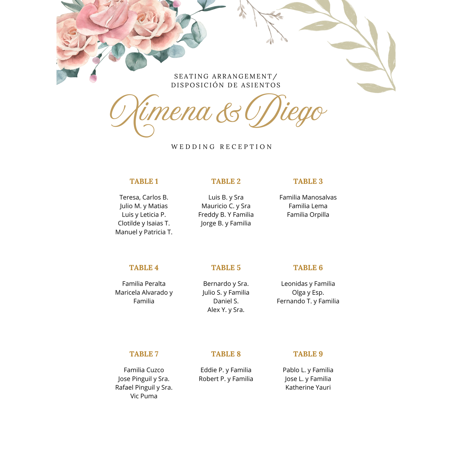Seating Arrangement/ Disposicion  de Asientos