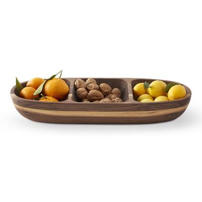 Partitioned Walnut Fruit Bowl