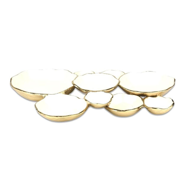 Cruiser’s Caché 17" Cluster of 9 Serving Bowls, Gold with White Enamel