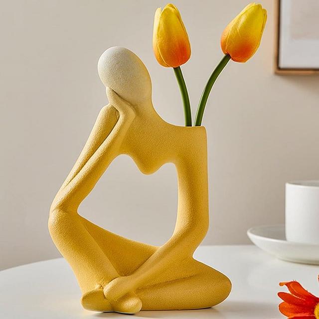 Arawat Ceramic Yelllow Vase Flower Vase for Home Decor Modern Style Thinker Vase for Table Shelf Home Decor for Fireplace Bedroom Kitchen Living Room Centerpieces Wedding Office Desk Birthday Gifts