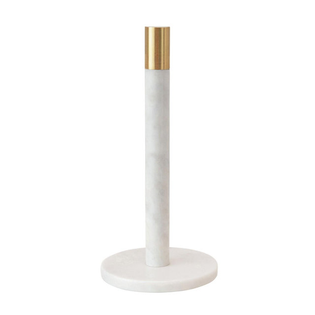 Storied Home Modern Marble Paper Towel Holder with Brass Accent Band, White