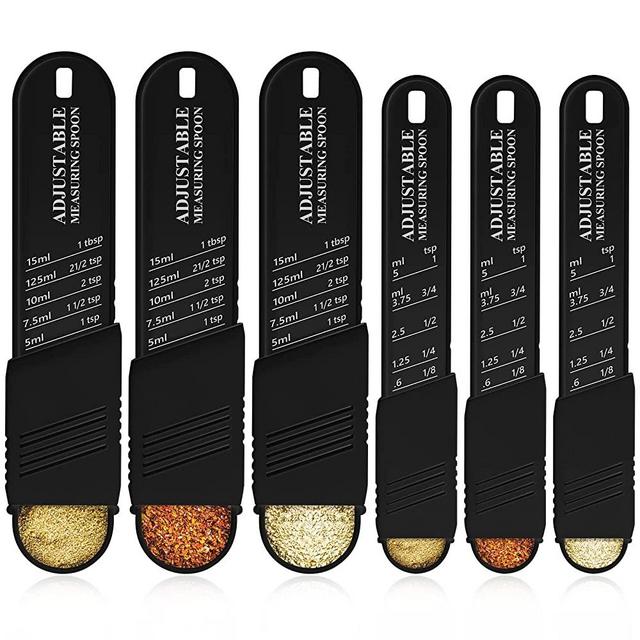 6 Pcs Adjustable Measuring Spoon Plastic Tablespoon and Teaspoon Set Baking Cooking Spoon Set Chef Spoon Measuring Scoops Metering Spoon for Kitchen Dry Liquid Ingredients Powder, 2 Sizes (Black)