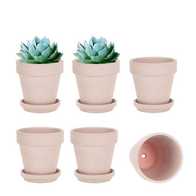 5 Inch Pink Clay Pot for Plant with Saucer - 6 Pack Terra Cotta Plant Pot with Drainage Hole, Flower Pot with Tray, Terracotta Pot for Indoor Outdoor Plant