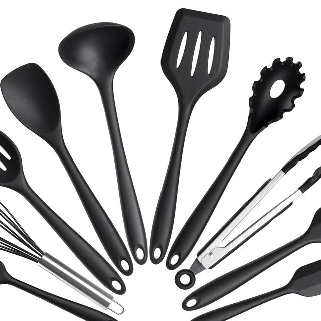 Mainstays 10 Piece Silicone Kitchen Utensil Set, Black