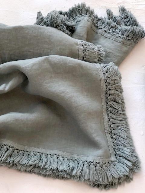Ola Fringe Linen Tablecloth - Sage