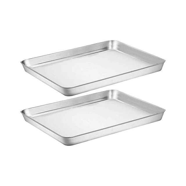 Baking Sheet Cookie Sheet Set of 2, Umite Chef Stainless Steel Baking Pans Tray Professional 10 inch, Non Toxic & Healthy, Mirror Finish & Rust Free, Easy Clean & Dishwasher Safe