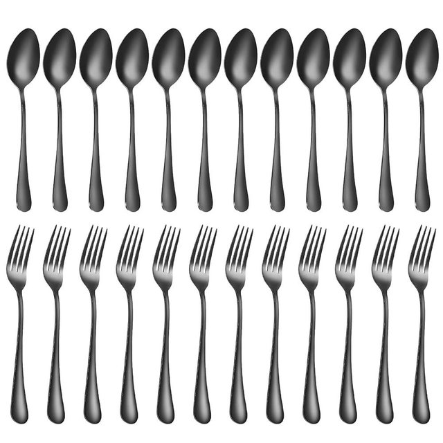 Forks and spoons silverware set 24pcs black spoons and forks set Durable Dishwasher Safe black silverware for home kitchen stainless steel