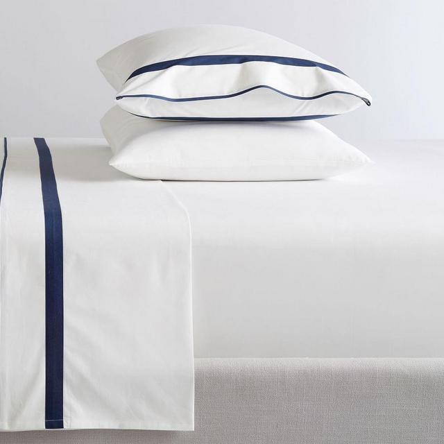 Morgan Banded 400-Thread-Count Organic Percale Sheet Set, Queen, Twilight