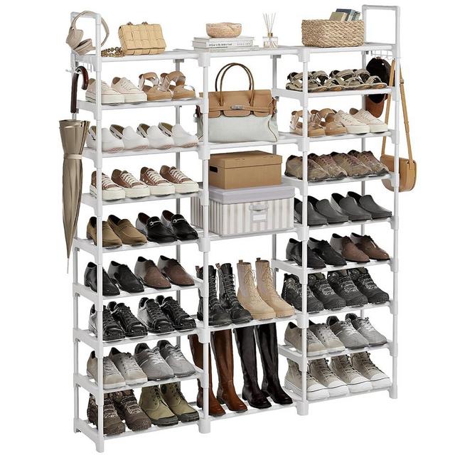 WOWLIVE 9 Tiers Large Shoe Rack White Shoe Rack Organizer for Closet 50-55 Pairs Stackable Heavy Duty Shoe Rack Shelf Shoe Storage with Metal Pipes Plastic Connectors