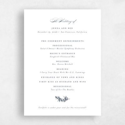 Grayed Navy, White Wedding Program - Vienna