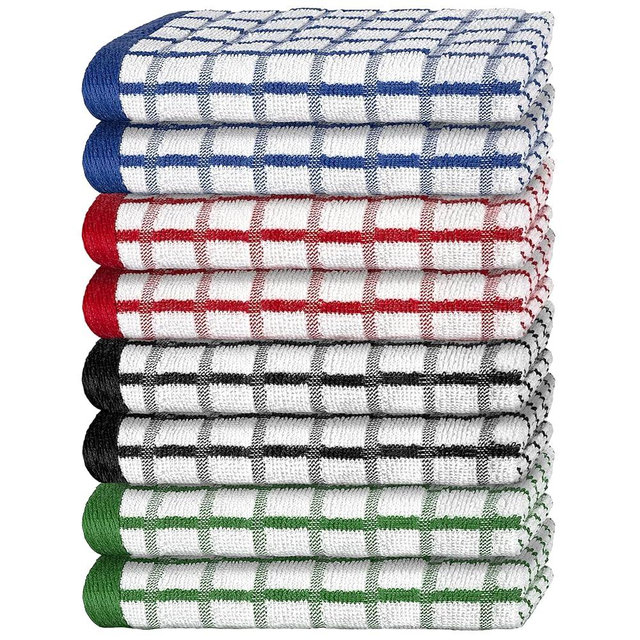 Premium Dish Towels for Kitchen, 8 Pack, 16x26 - 100% Cotton Kitchen Towels with Hanging Loop, Ultra Absorbent and Thick 410 GSM, Multicolor