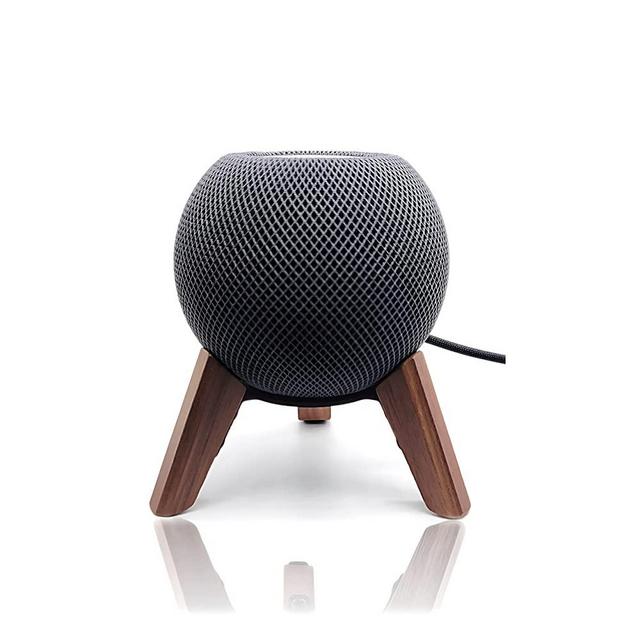 Real Wood Stand for Homepod Mini(2020 Released), Wooden Holder Tripod with Metal Frame,Safe Stable Mount with Anti-Slip Silicone pad Protects Home pod Mini Speaker Well (Color:Walnut)