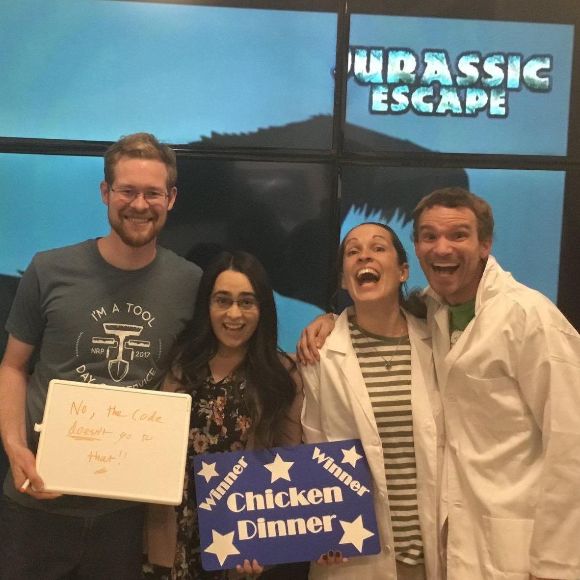 We successfully escaped Jurassic Park! The clues were DEFINITELY in the coat rack, for sure, obviously. ;)