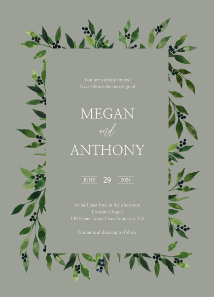 Gingerwood Border | Dark Sage | Zola Wedding Invitations