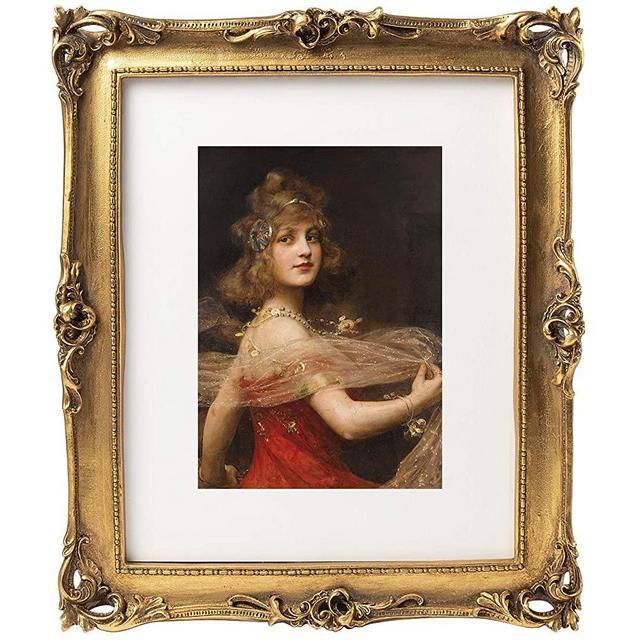 ASOWIN 11x14 Gold Retro Picture Frames with Embossed Furnishing, Vintage Photo Frame 8x10 with White Mat for Wall Display & Home Décor