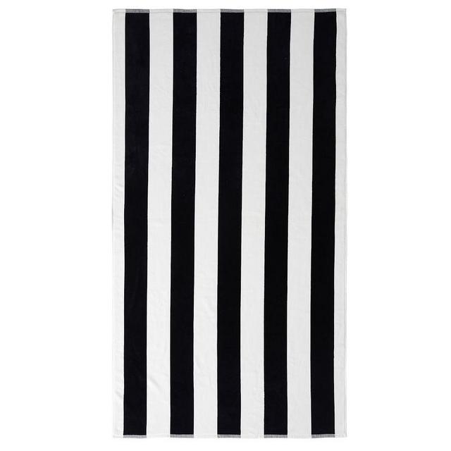 Black/Gray Reversible Awning Striped Organic Beach Towel, 40 x 72"
