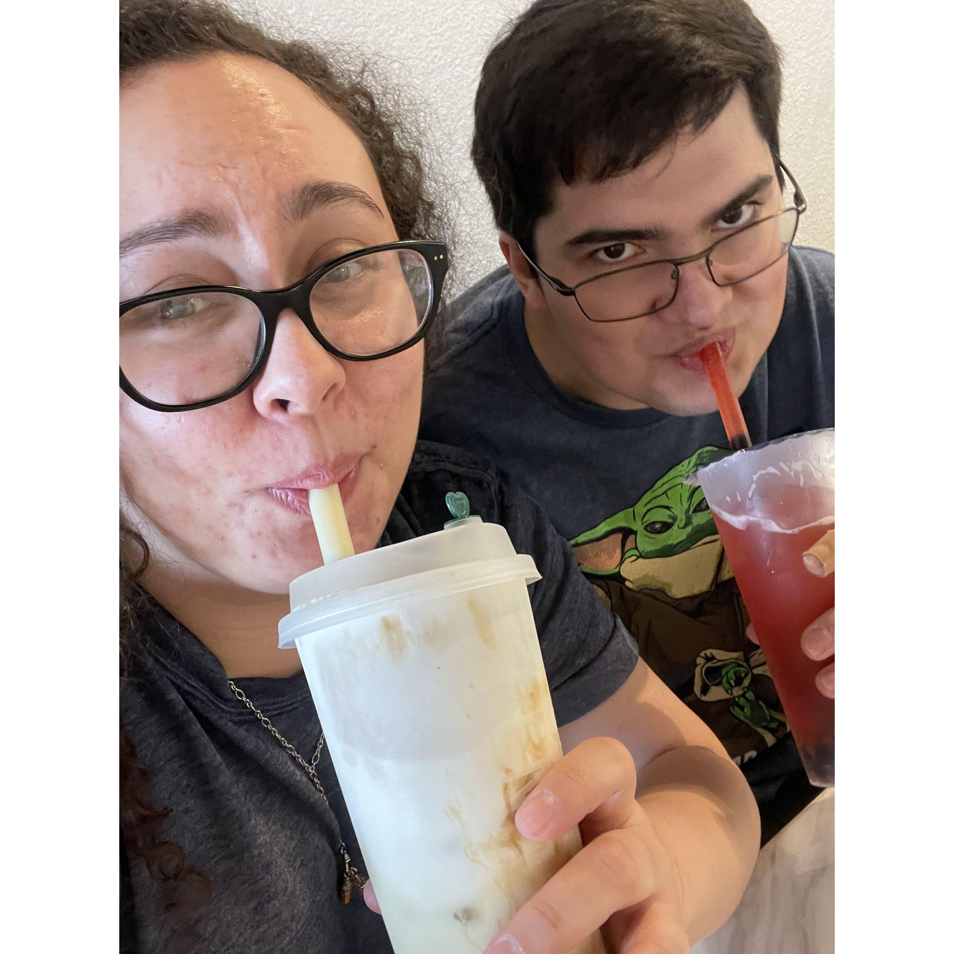 Enjoying boba tea in Arlington!