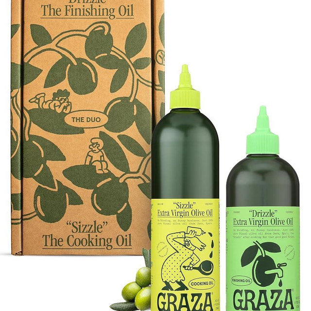 Graza Olive Oil Gift Set - The Duo Gift Set with Sizzle & Drizzle Extra Virgin Olive Oils in a Ready to Gift Box - High Polyphenol - Gift Basket Items for Holidays, Birthdays & Thank You