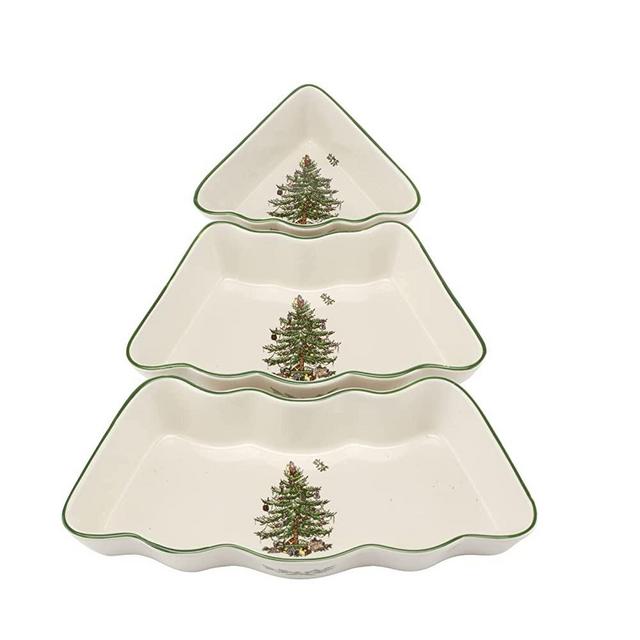 Spode - Christmas Tree Collection - 3-Piece Ceramic Dip Bowl Set - Measures at 2'' H x 11'' W x 9.5'' D - Dishwasher Safe