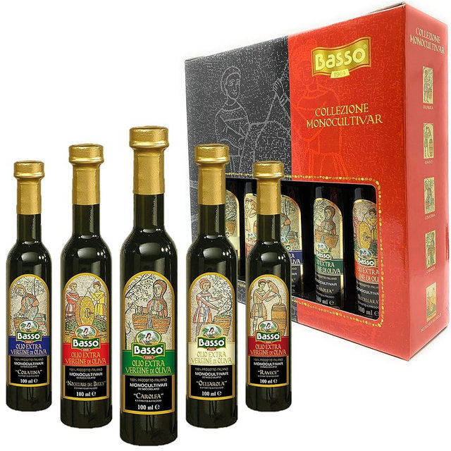 Taste of Italy, Extra Virgin Olive Oil Gift Set, Experience 5 Different Regions from Italy, 5 Olive Oil Varieties, First Cold Pressed, Tasting and Dipping Olive Oil Gift Box, (5 pack x 100 ml) by BASSO 1904