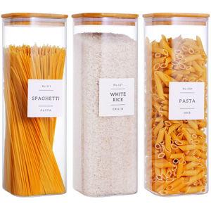 3 Pack Square Glass Kitchen Storage Jars with Airtight Bamboo Lids - 80 oz