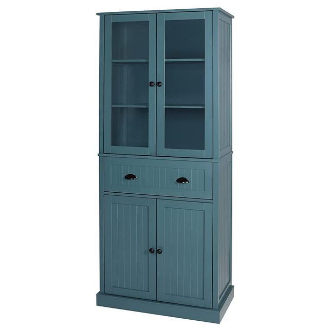 MUPATER Kitchen Pantry Storage Cabinet Microwave Hutch, 72'' Freestanding Hutch Cabinet Buffet Cupboard Tall with Drawer and Doors for Home Kitchen Living Room, Blue