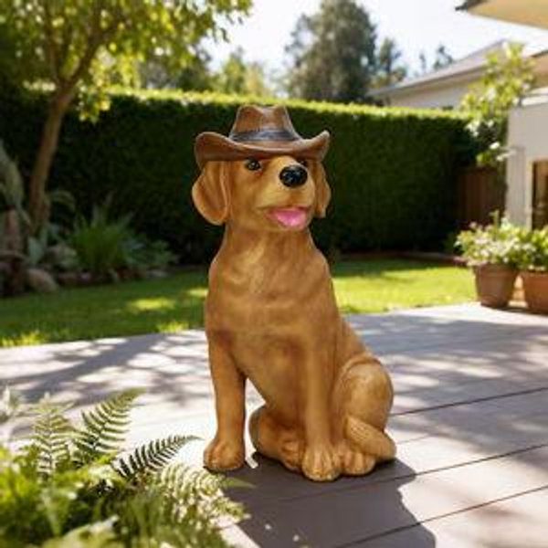 Style Selections 14.88-in H x 8.25-in W Yellow Dog Garden Statue