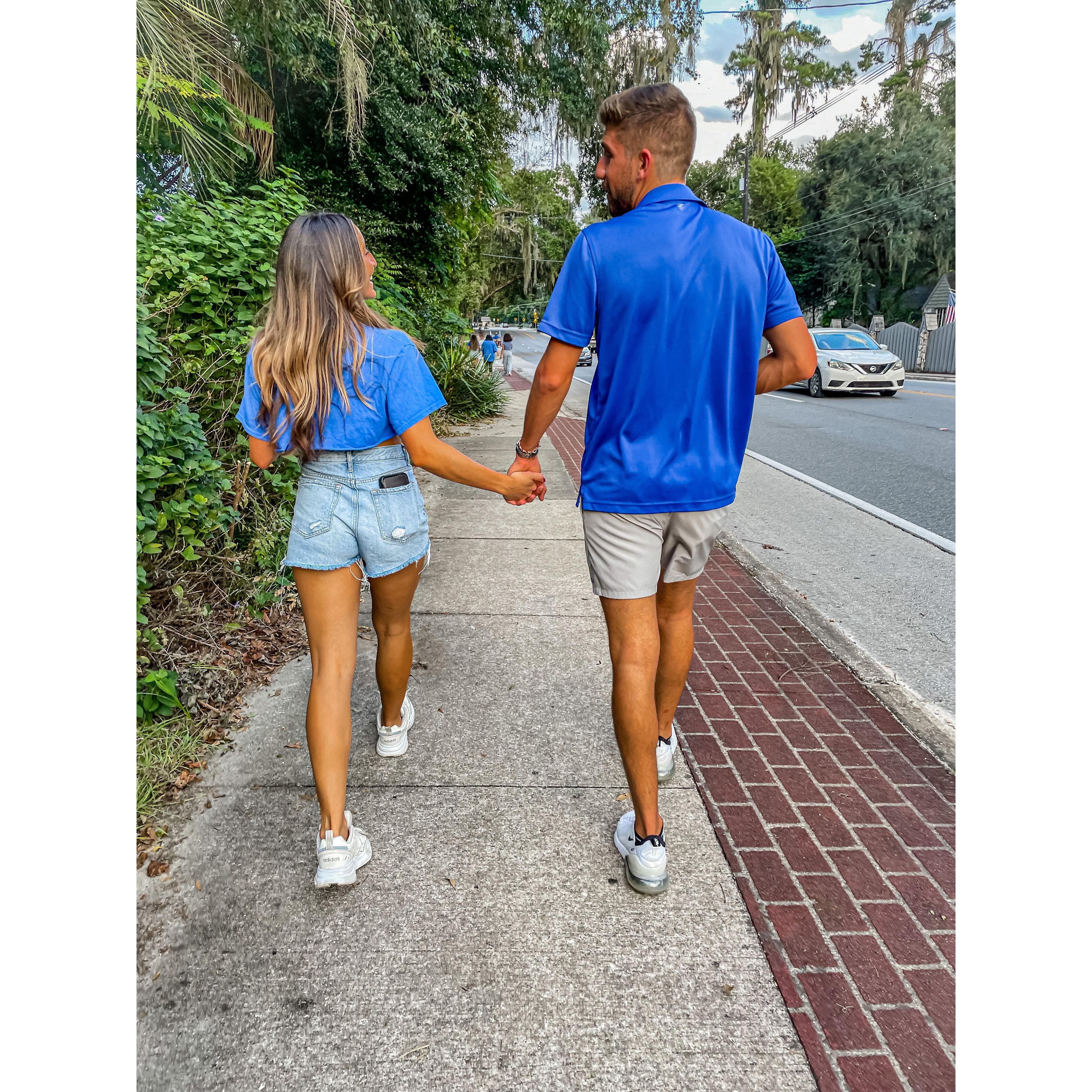 Walking to his first gator game!