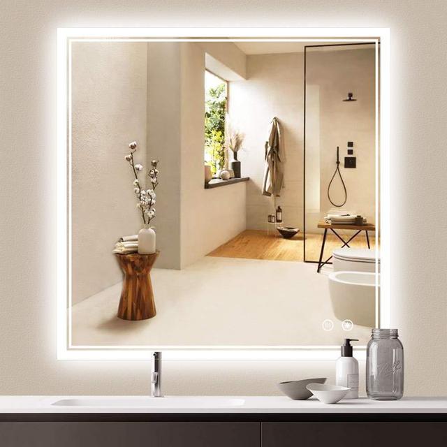 TokeShimi 36 x 36 Inch LED Vanity Mirror Backlit Bathroom Mirror with Lights Square Anti-Fog Wall Mounted Dimmable Makeup Mirror with Memory Function(Horizontal&Vertical)