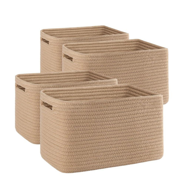 SIXDOVE 4 Pack Shelf Baskets for Organizing Home - Perfect for Toys, Books, and Clothes, Versatile Woven Storage Baskets with Handles, Durable Cube Storage Bins, 12.7''L x9''W x7.8''H, Jute