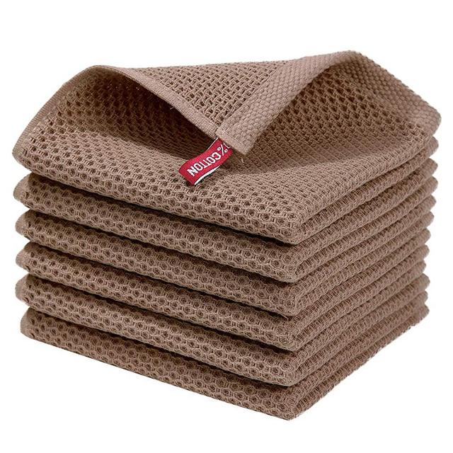 Homaxy 100% Cotton Waffle Weave Kitchen Dish Cloths, Ultra Soft Absorbent Quick Drying Dish Towels, 12x12 Inches, 6-Pack, Brown