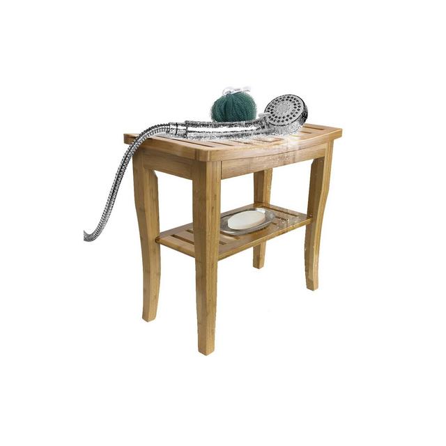 Sorbus Bamboo Shower Bench Stool with Shelf - 2-Tier Wood Storage & Seating for Bathroom, Shower Bench Chair, Bath Stool, Spa Sauna Seat