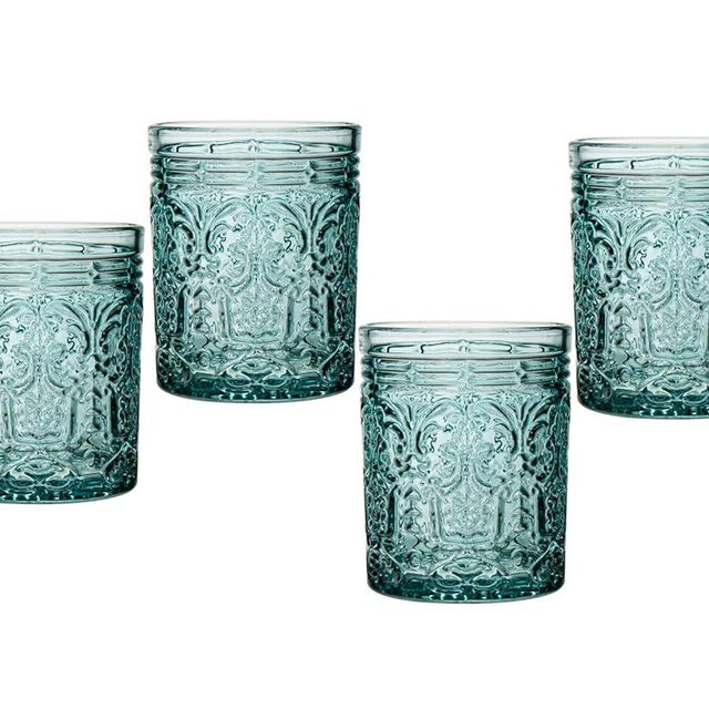 Godinger Old Fashioned Whiskey Glasses, Drinking Glasses, Vintage Decor, Glass Cups, Water Glasses, Cocktail Glasses - Jax Collection, 12oz, Seafoam, Set of 4