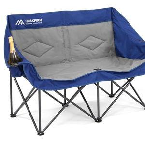 Double Camping Chairs Oversized Loveseat - 2 Person Camping Chair Portable Lawn Folding Chair for Outside Adults - Heavy Duty Outdoor Camping Couch with Cup Hold, Blue