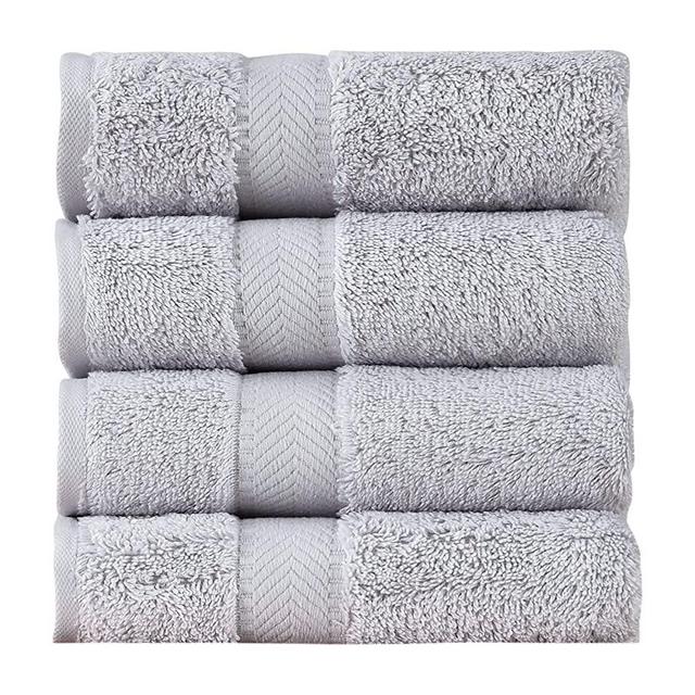 Textilom 100% Turkish Cotton 4 Piece Luxury Washcloth Towel Set for Bathroom & Kitchen, Thick & Super Soft & Highly Absorbent & Quick Dry for Face and Hand- Light Grey
