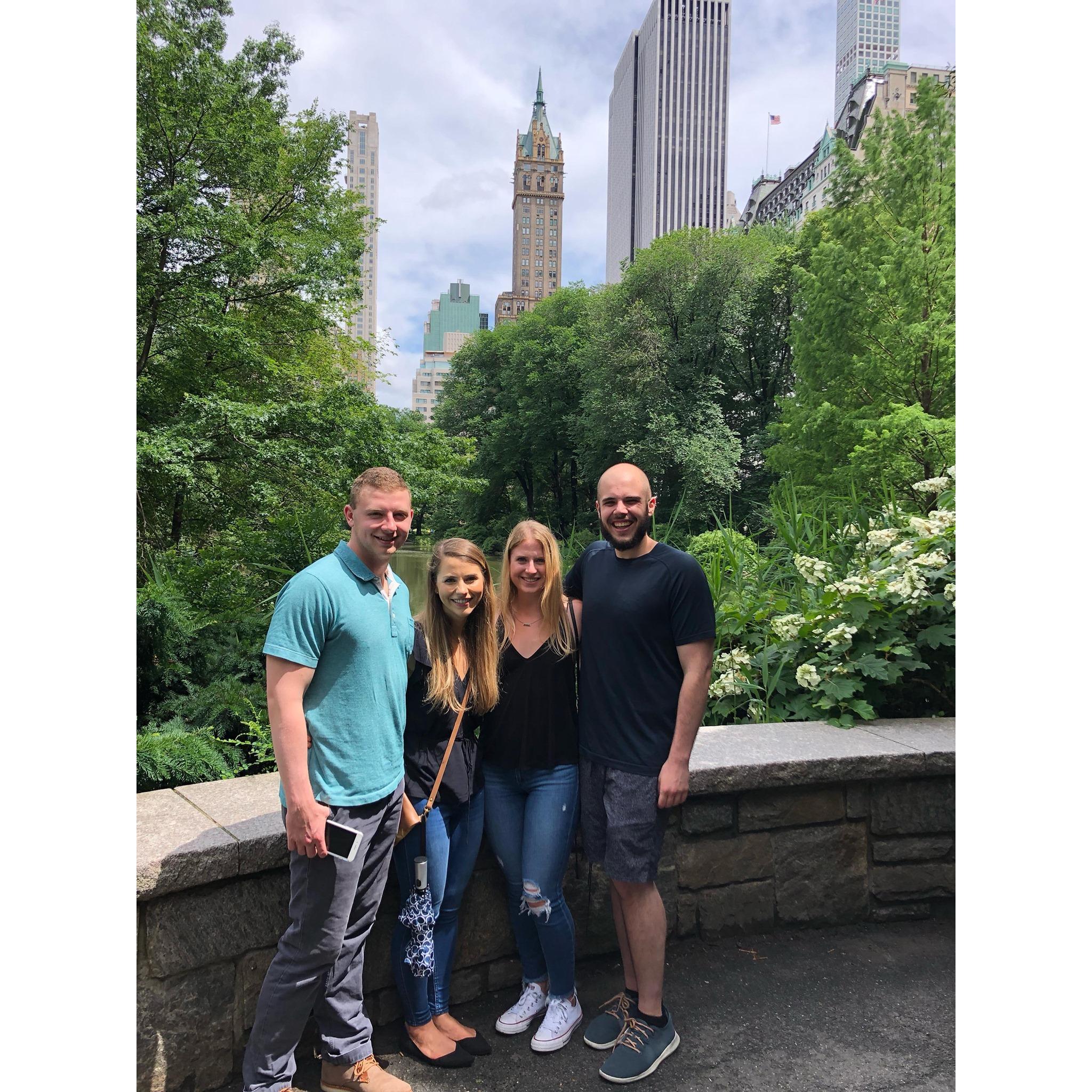 In Central Park BEFORE Brad proposed! Brenlie and Sam spent the day with us!