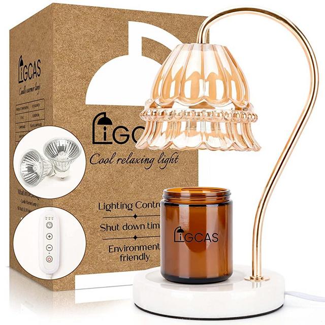 Candle Warmer Lamp with Timer for Scented Jar & Votive Candles w/3 Timer Settings Light Dimmable Candle Melter Halogen Wax Melting Bulb,Marble Base & Rose Gold Lampshade, an Exciting Gift for Friends