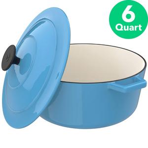 Vremi Enameled Cast Iron Dutch Oven Pot with Lid - 6 Quart Capacity for Preparing Low and Slow Cooking Meals - Electric Gas Stove Top Oven Compatible Cookware - Deep Large Ovenproof - Blue