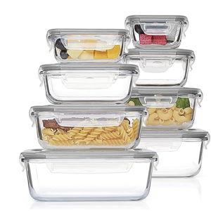 Vtopmart 8 Pack Glass Food Storage Containers with Airtight Lids, Color Grey Glass Meal Prep Containers, Lunch Office Meal for Microwave, Oven, Freezer and Dishwasher, BPA Free