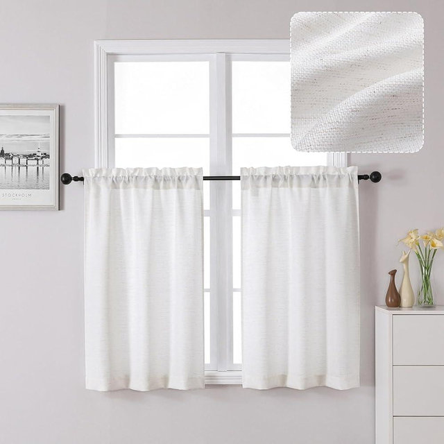 Chyhomenyc Bennet Natural Linen Curtains 30 Inch Length, Faux Linen Textured Small Cafe Curtains, Light Filtering Short Curtains for Bathroom Curtains Window, 30x30 Inch, 2PCS, Natural