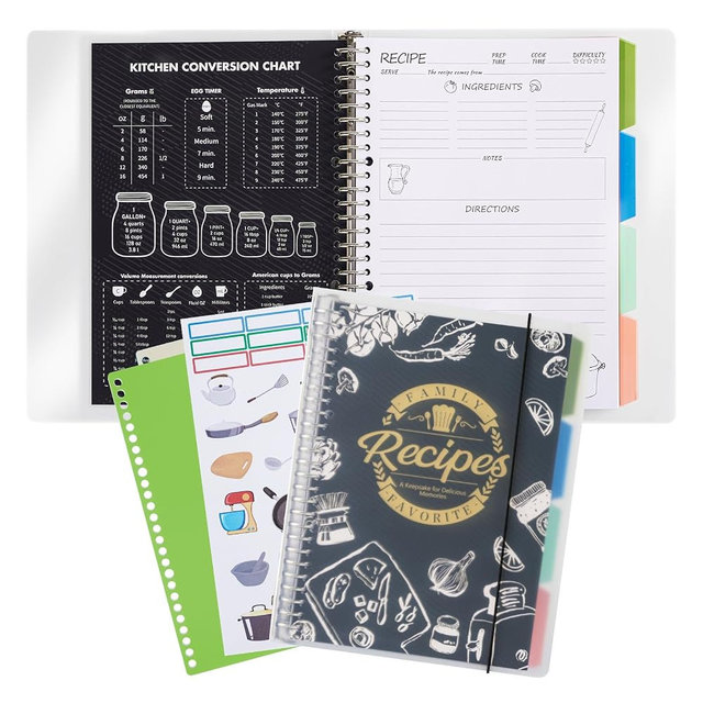Cibalaland Blank Cookbook to Write in Your Own Recipes - Waterproof Family Recipe Binder, Make Your Own Cookbook Journal Notebook, 8.5” x 11” with Dividers & Stickers, Cooking Gifts for Women - Black