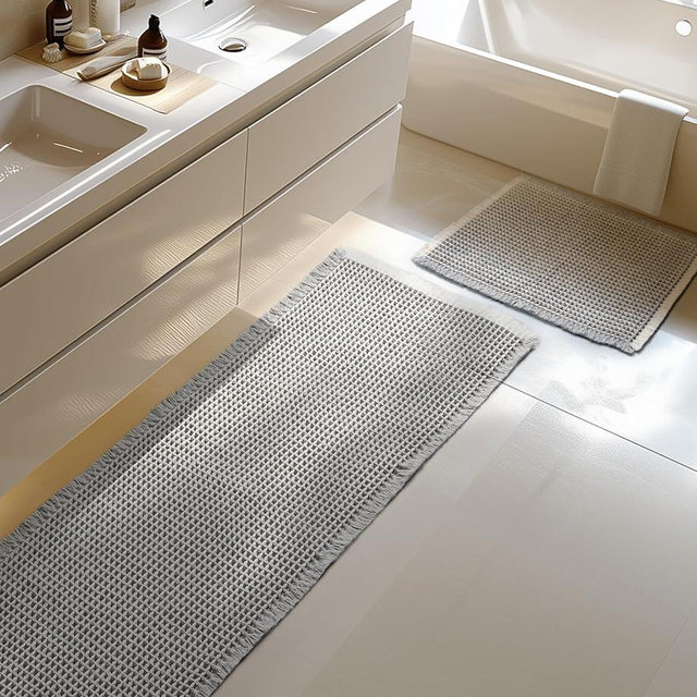 Furicher Large Waffle Bath Mat Set, Non Slip Bathroom Mat Ultra Absorbent Bath Mats for Bathroom Decor, Extra Soft Floor Bathroom Rugs Sets 2 Piece, Washable Bath Rugs Set (20"×47" and 16"×24")