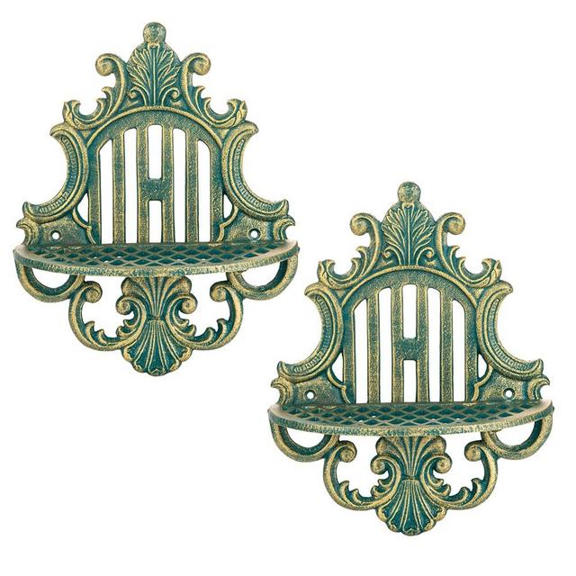 Sungmor Cast Iron Wall Mounted Floating Shelves, Set of 2 Teal Vintage Wall Hanging Shelves - Decorative Victorian Metal Wall Shelves - Display Ledge Storage Rack for Living Room, Bathroom, Bedroom